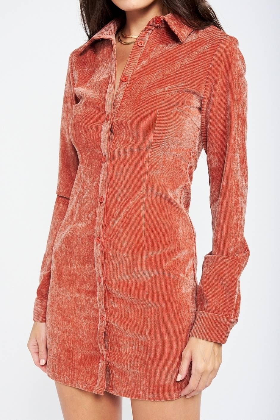 Emory Park – Großhandel Kleid – Damen – HEMDKLEID AUS STRETCH-CORD MIT KRAGEN1