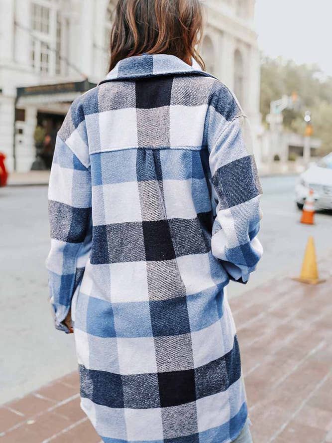 UNISHE - Wholesale Shirt Jacket/Shacket - Women's - Lapel Button Pocket Long Plaid Shacket CY0231