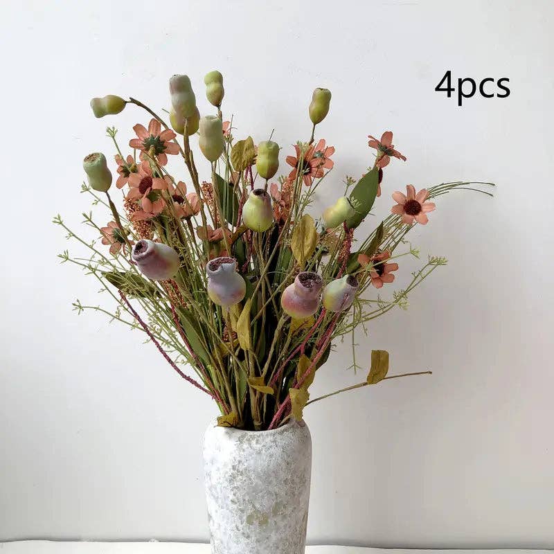 Huis Van Merken - Vente Fleurs artificielles - Fleurs d'automne 4-Pack : Centre de table décoratif d'automne artificiel beige rose2