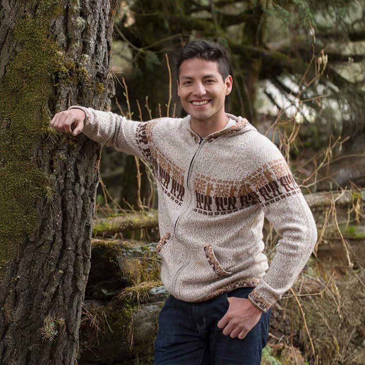 KuzcoHandmade - Wholesale Cardigan - Men's - Men's Alpaca Wool Zip Cardigan with Andean Pattern5