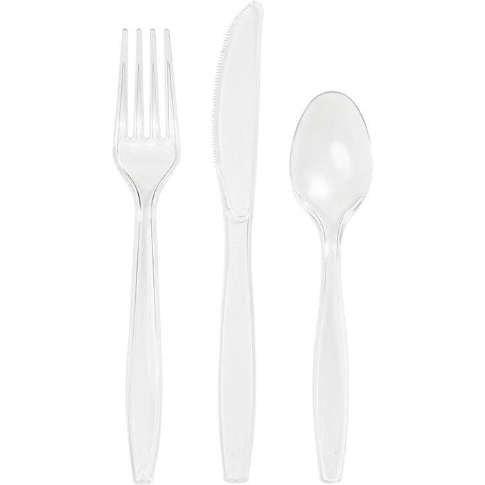 Bulk Clear Assorted Plastic Cutlery (12 Pkgs per Case) for wholesale by Bulk Party Decor