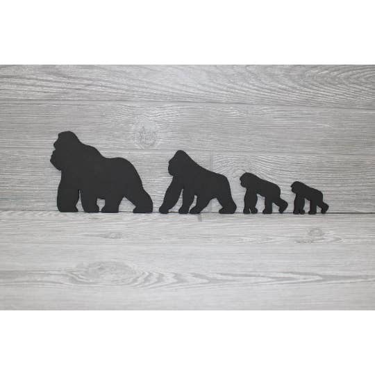 Gorilla Family of 4 - Wood Gorilla Family - Gorilla Art for wholesale by Silhouettes & Sunsets