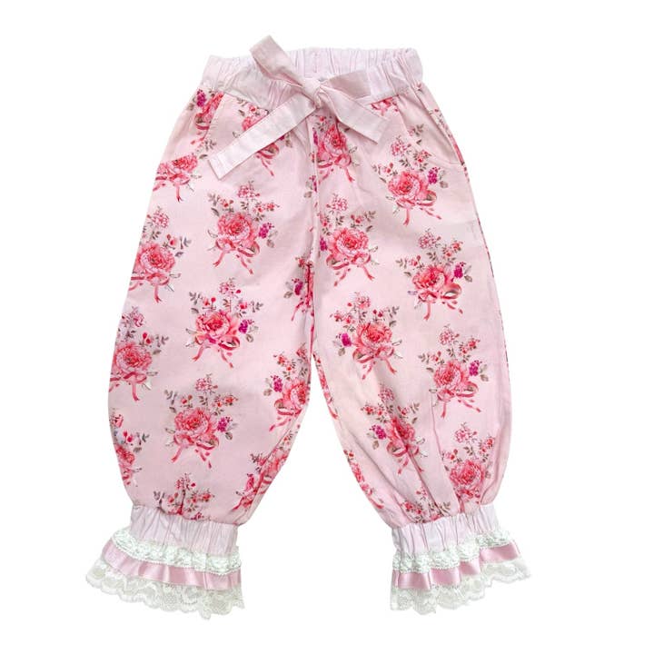 Pantalon Amelia à imprimé floral rose pour la vente par Petite Maison Kids