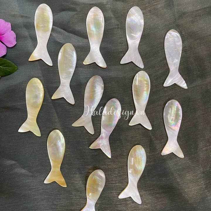 Hala Design - Wholesale Kitchen Spoon - 1 Pc Custom Fish Golden Mother of Pearl Spoon4