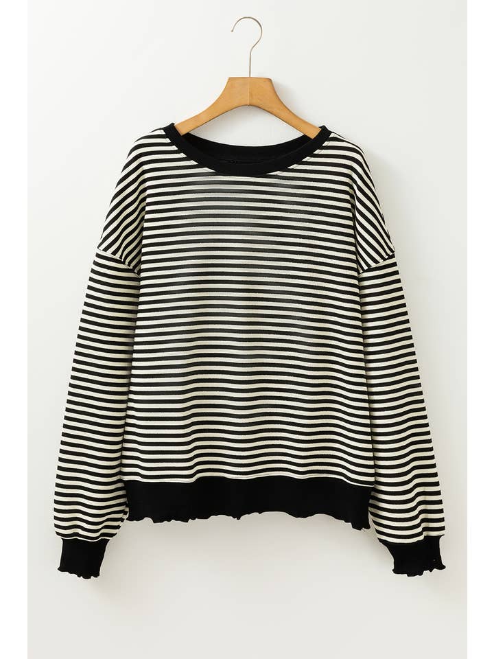 LA Society - Wholesale Knit Top - Women's - Stripe Loose Drop Shoulder Long Sleeve Top10
