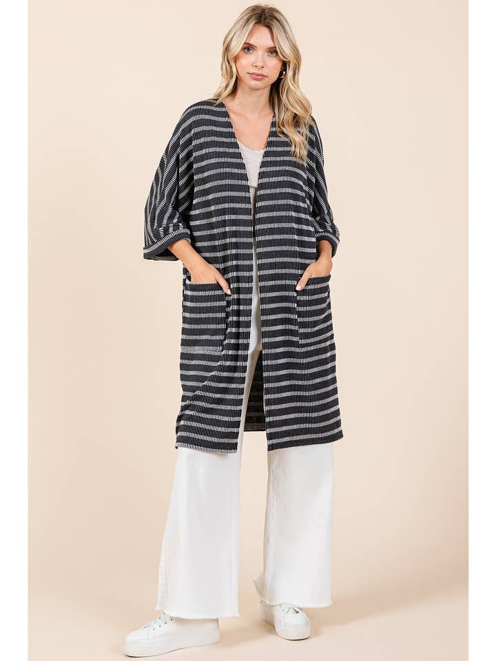 STRIPED PRINT OPEN FRONT MID LENGTH CARDIGAN for wholesale by mittoshop
