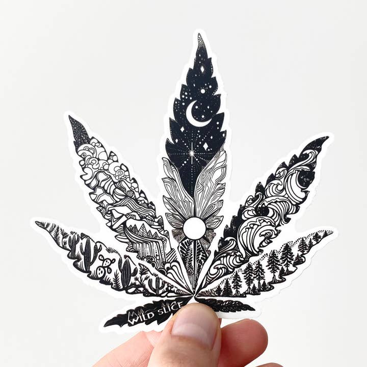 NY!!! Hemp Leaf 4“ klistermærke for engroshandel hos Wild Slice Designs