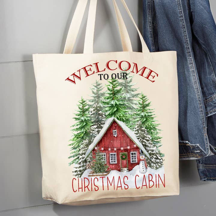 Sac fourre-tout en toile de 12 oz Welcome to our Cabin de Noël pour la vente par Avery Lane Gifts
