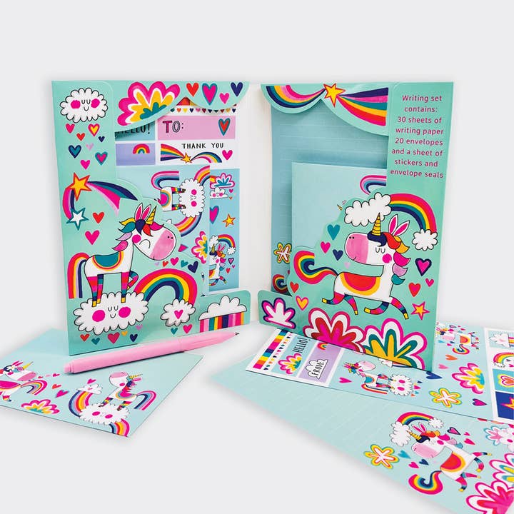 Rachel Ellen Designs – wholesale Stationery/notecard set – Writing Set - Rainbow Unicorn1