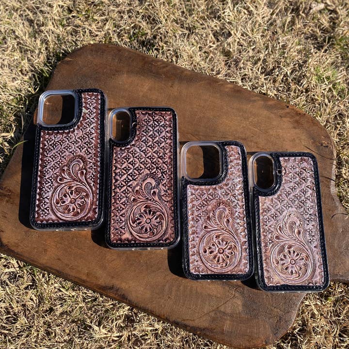 Western Linens - Wholesale Phone Case - Women's - Phone Case Light Purple Tooled Leather Floral Â