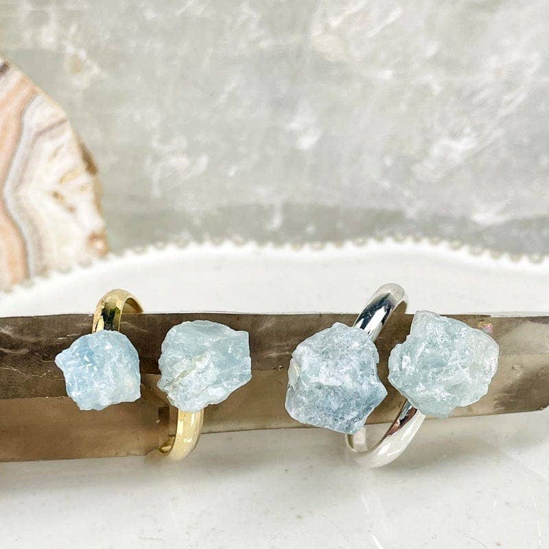 Rock Paradise – wholesale Single stone/solitaire ring – Assorted Double Crystal Rings - Aquamarine, Selenite, Quartz0