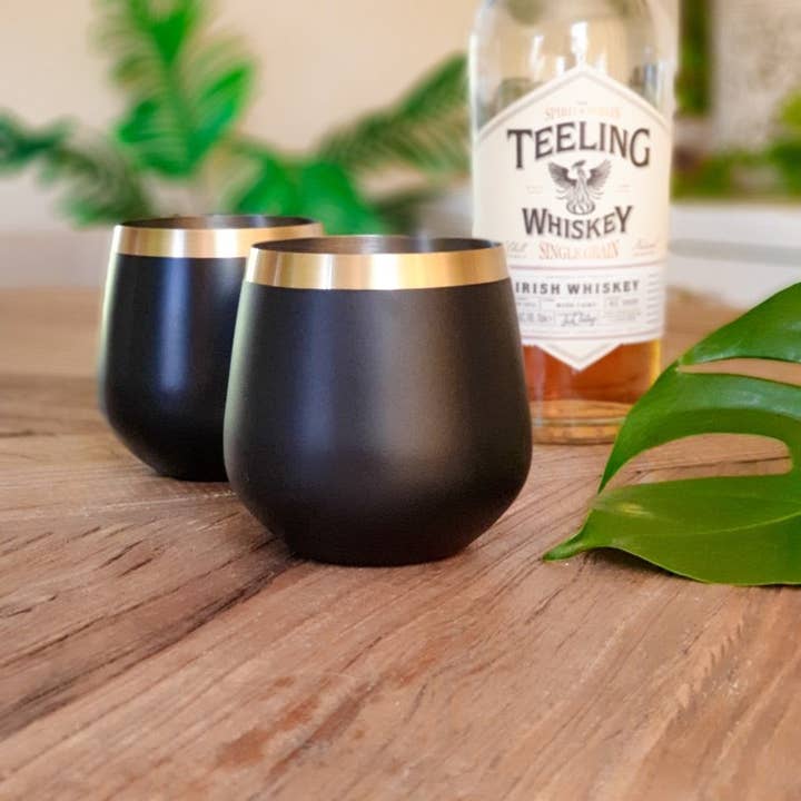 CLINQ - Wholesale Cocktail/Liquor Glass - Brass & Black Whisky Glasses