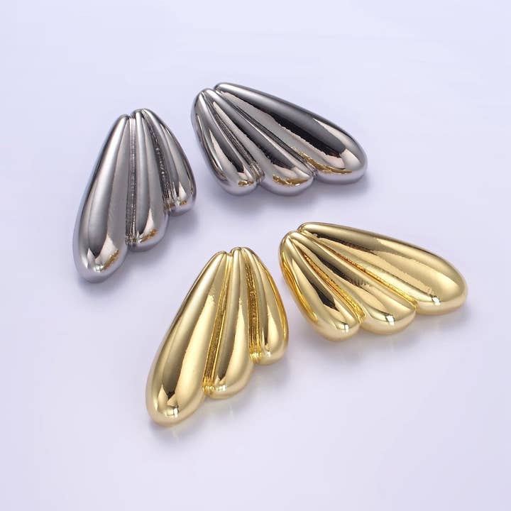 24K Goud Gevuld Opgeblazen Croissant Vleugels Oorbellen Set in Goud & Zilver | P534 P535 voor wholesale door Aim Eternal