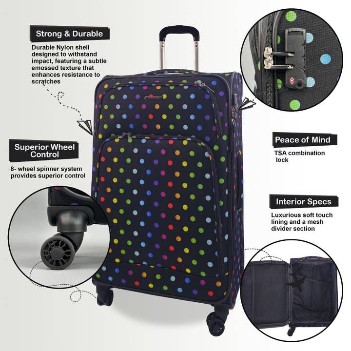 Infinity Leather (Upperclass Fashions Ltd) – wholesale Luggage – Lightweight Print Suitcases 8 Wheel Luggage Travel Soft Bags Set