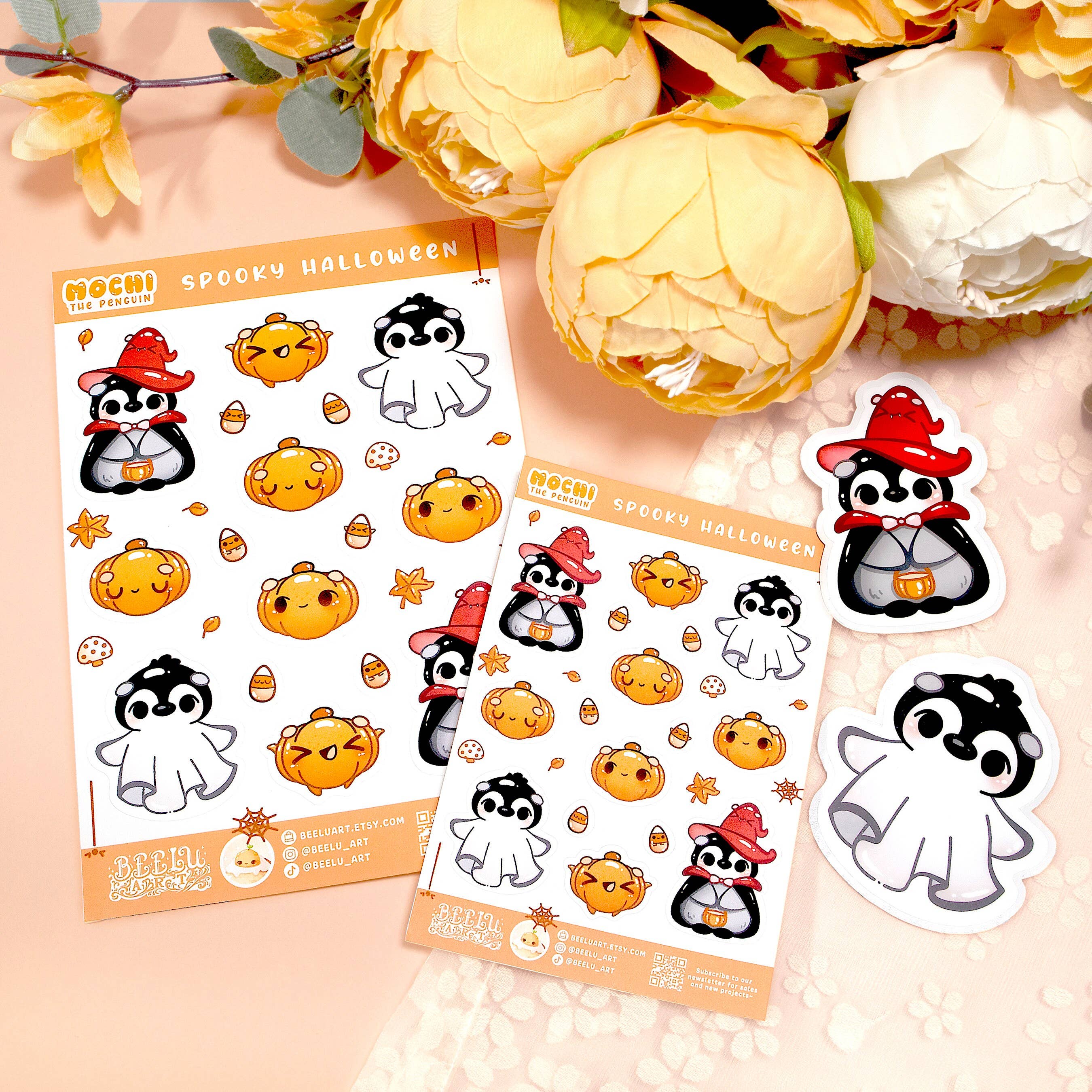 BeeluArt – Engroshandel Klistermærke – Halloween Ghost pingvin søde Kawaii Sticker Pack 2.5"4