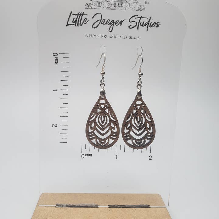 Little Jaeger Studios - Wholesale Dangle Earrings - Handmade Laser Cut Walnut Scroll Earrings1