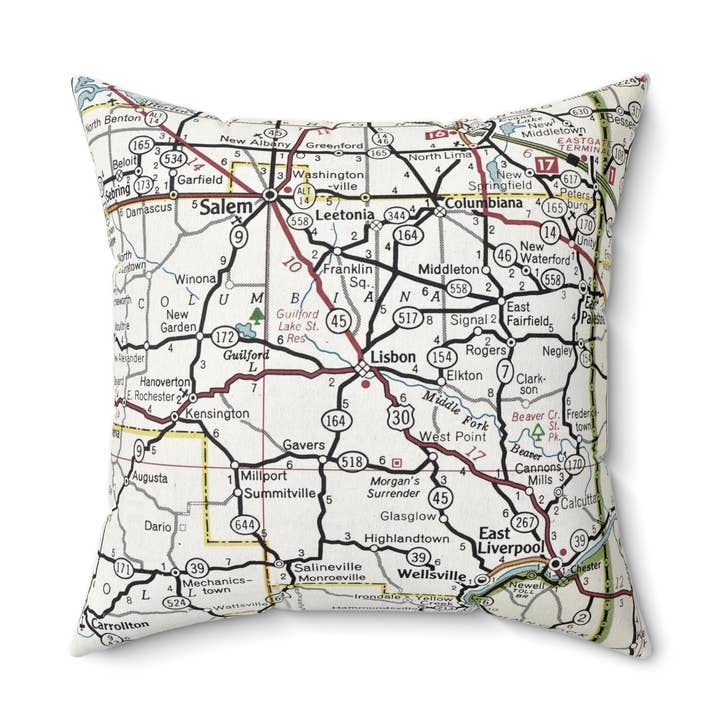 Daisy Mae Designs - Wholesale Throw/Decorative Pillow - Lisbon Ohio Vintage Map Pillow  – 18" Square Throw Pillow0