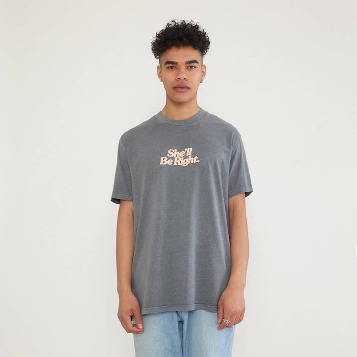 She'll Be Right Slang Tee in Charcoal for wholesale on Faire2