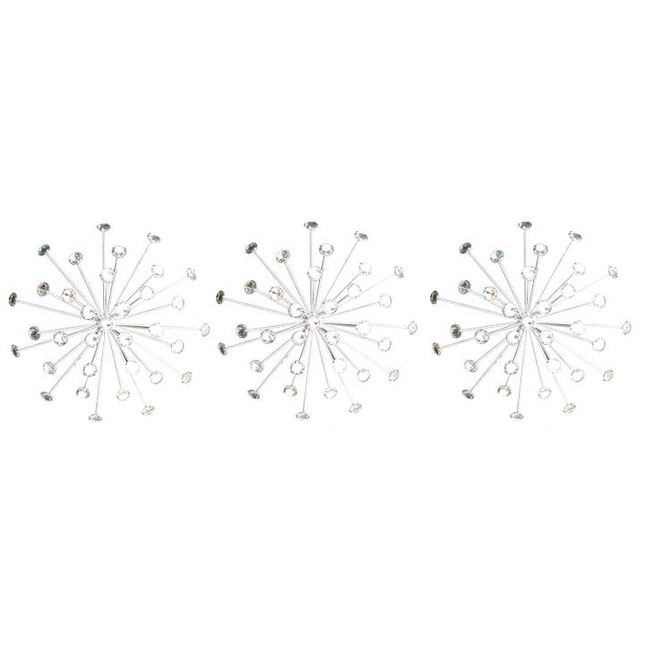 Premius 3 Piece Metal and Jeweled Burst Set Wall Decor, Silver, 10 Inches, 30 Inches Overall for wholesale by ShopBobbys