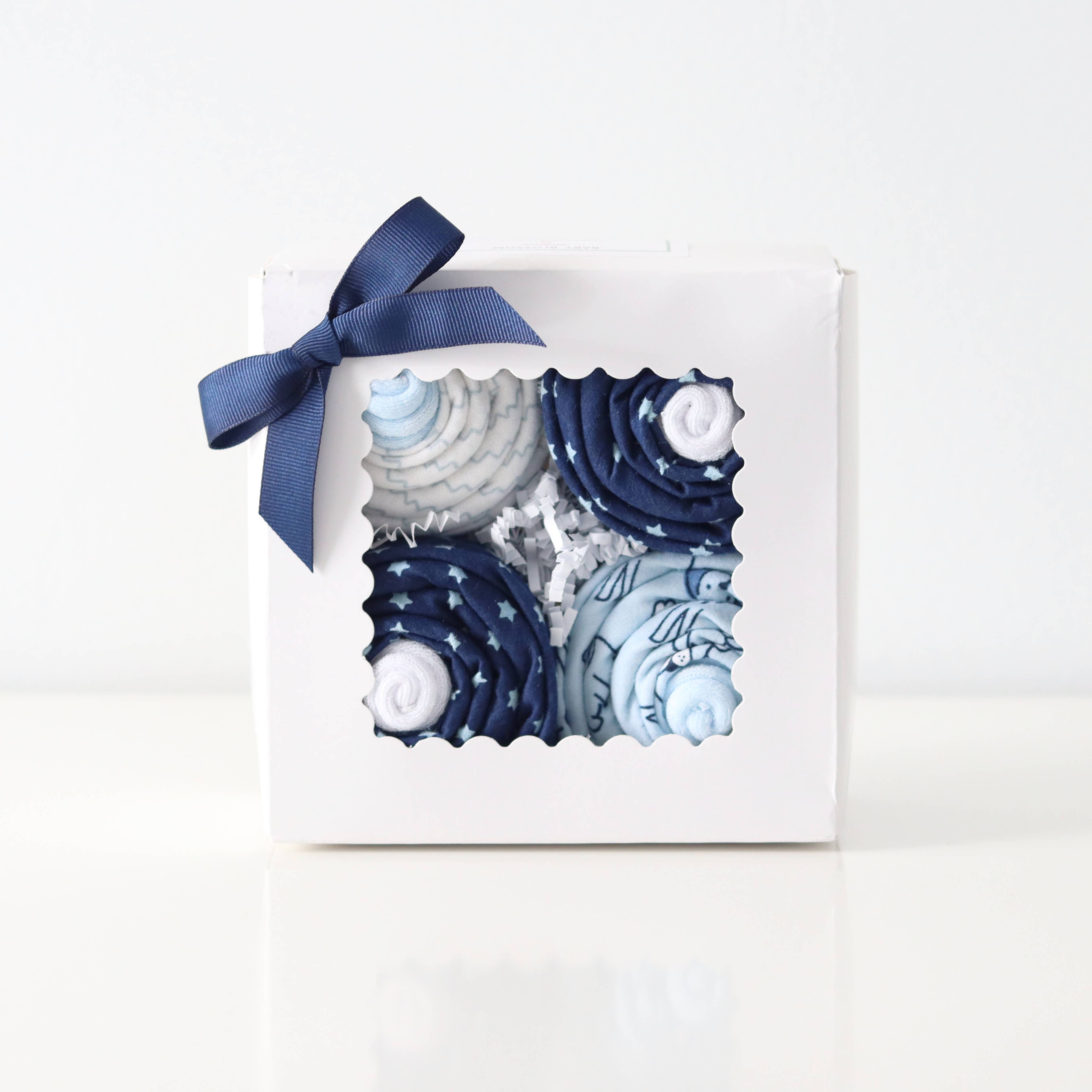 Baby Blossom Company - Wholesale New Mom Gift Box/Set - Baby Boy Receiving Blanket & Sock Cupcake Gift Set1