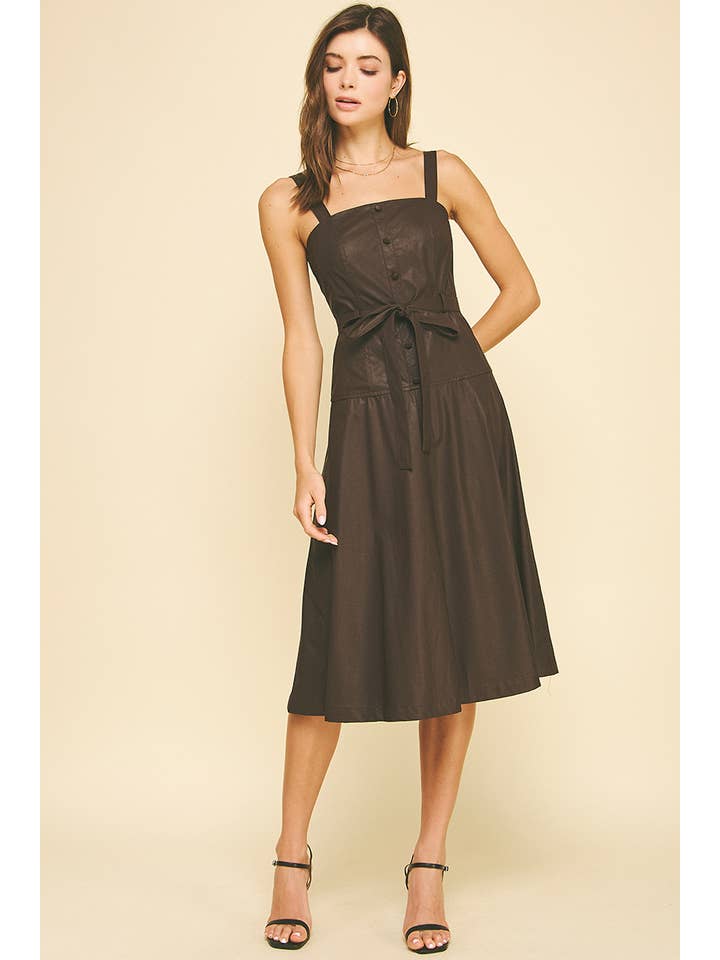 PINCH - Wholesale Dress - Women's - PU LEATHER BUTTON DETAILED MIDI DRESS - 6234D6
