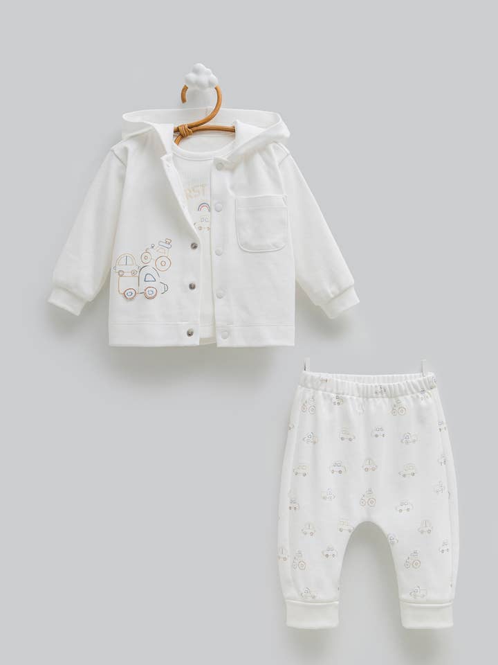 3-Piece Baby Hooded Jacket, Bodysuit & Pants Set - First Car for wholesale by Caramell