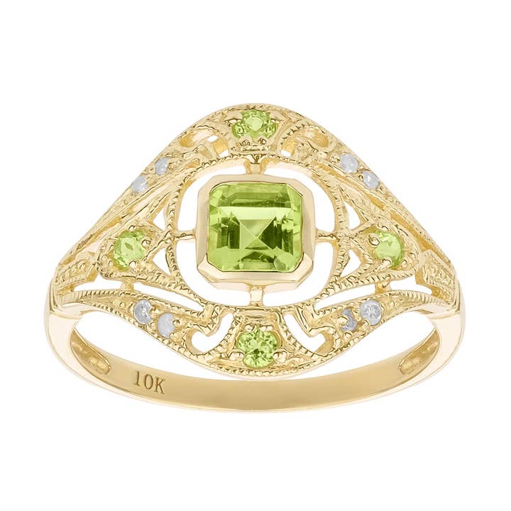 10k Yellow Gold Vintage Style Genuine Peridot and Diamond Ring for wholesale by Luxurie Inc