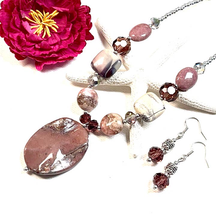 Statement-Halsketten-Set mit Pflaumenblüten-Jaspis für den Großhandel von Devi Creations