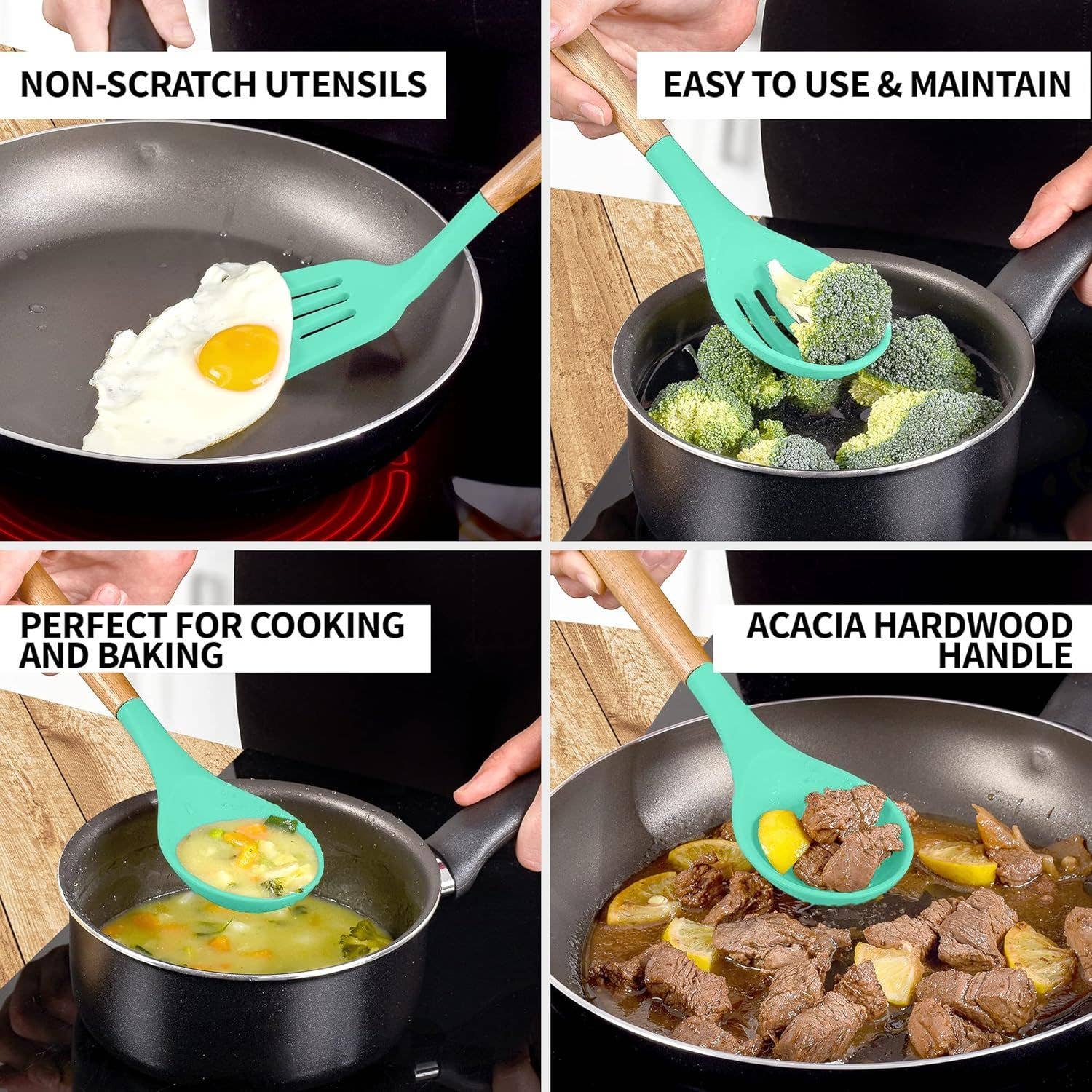 Zulay Kitchen - Wholesale Kitchen Utensil Set - 5-Piece Silicone Utensils Set with Wooden Handles13