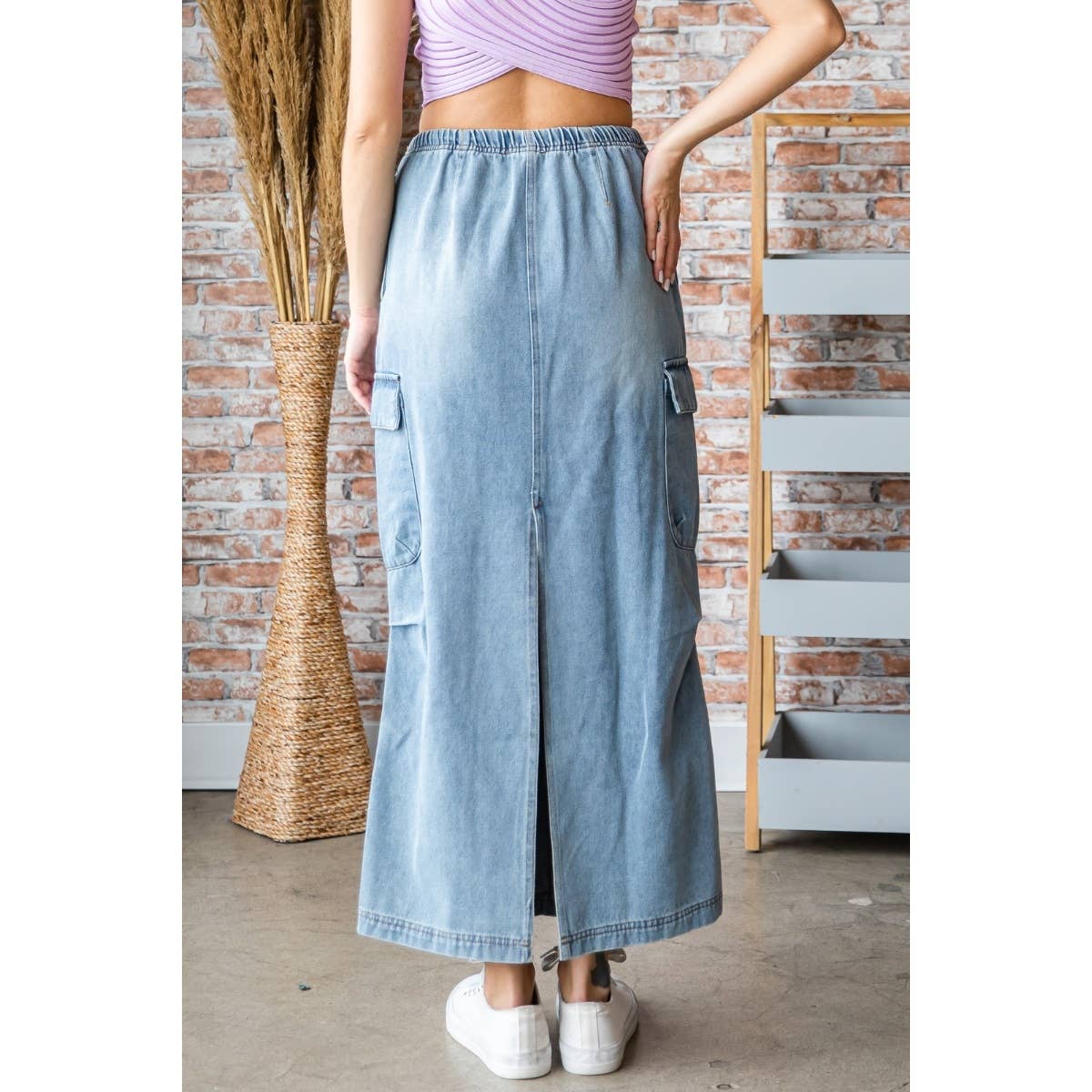 Med Wash Denim Cargo Full Long Skirt for wholesale on Faire5