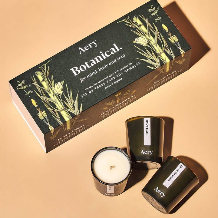 Aery Living – wholesale Burkljus – Botaniska gröna gåva uppsättning av tre - Votive ljus
