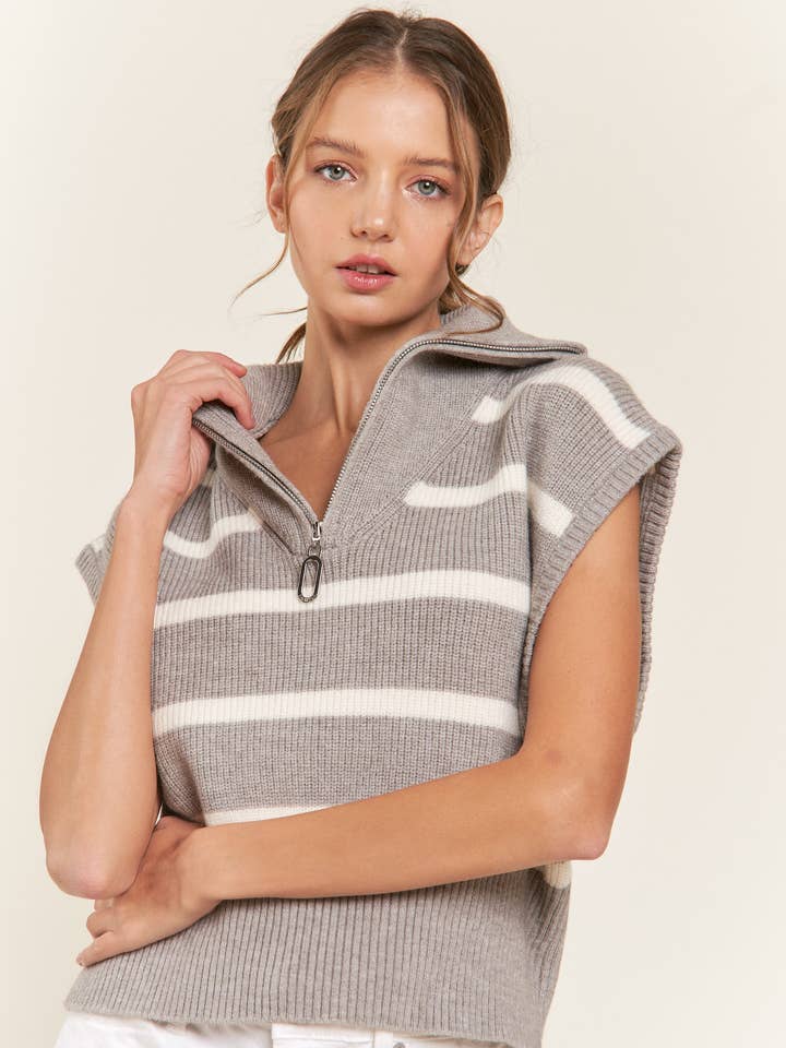 Gray Striped Sweater Vest for wholesale by In The Beginning