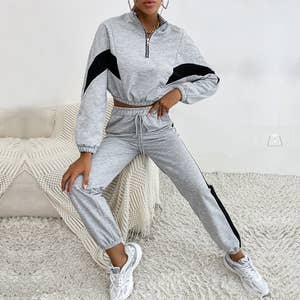 Wholesale 2 Piece Fleece Outfit Cropped Unisex Casual Sweatsuit