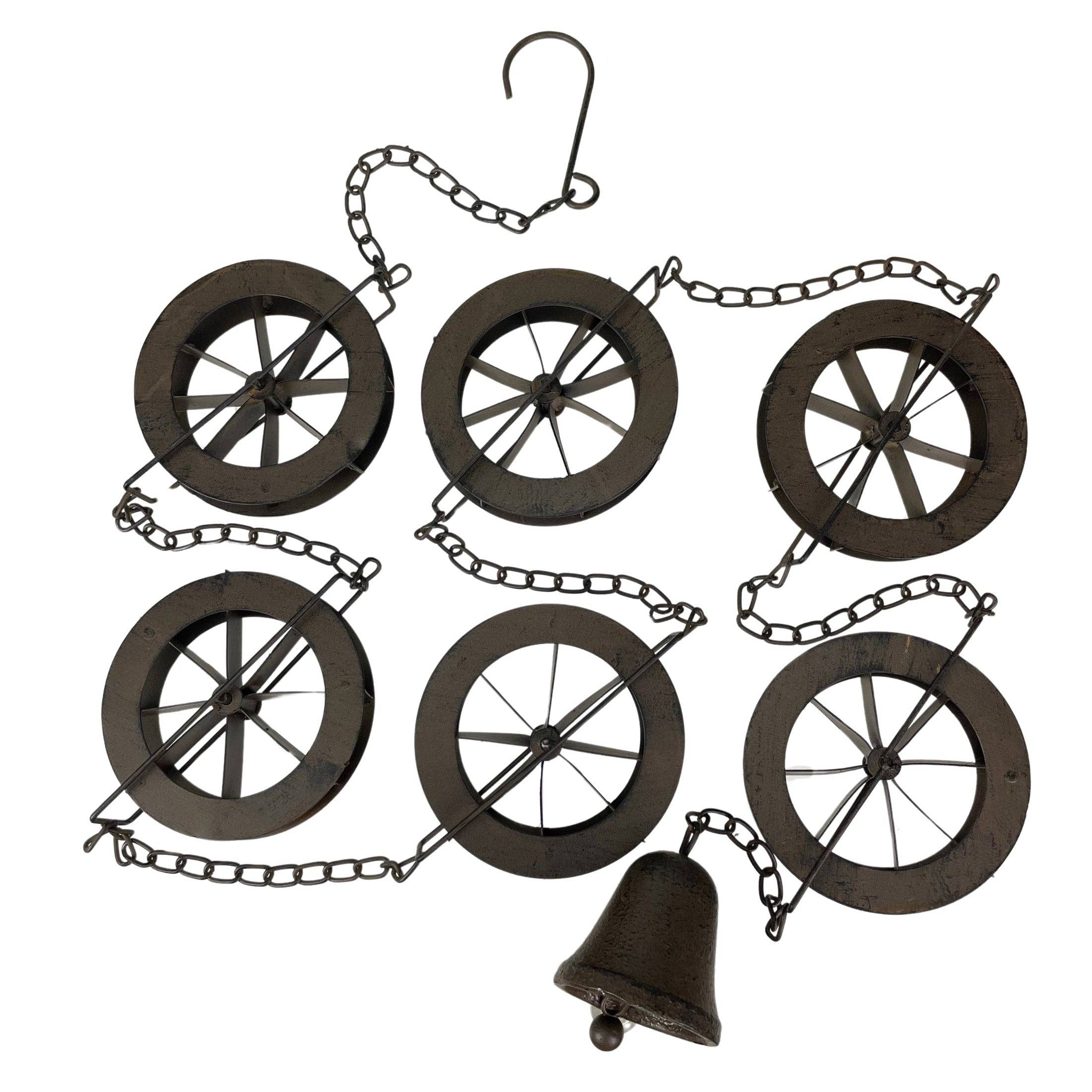 Zeckos - Wholesale Outdoor Ornament/Decor - 78-Inch Metal Rain Chain with 6 Water Wheels & Weighted Bell0