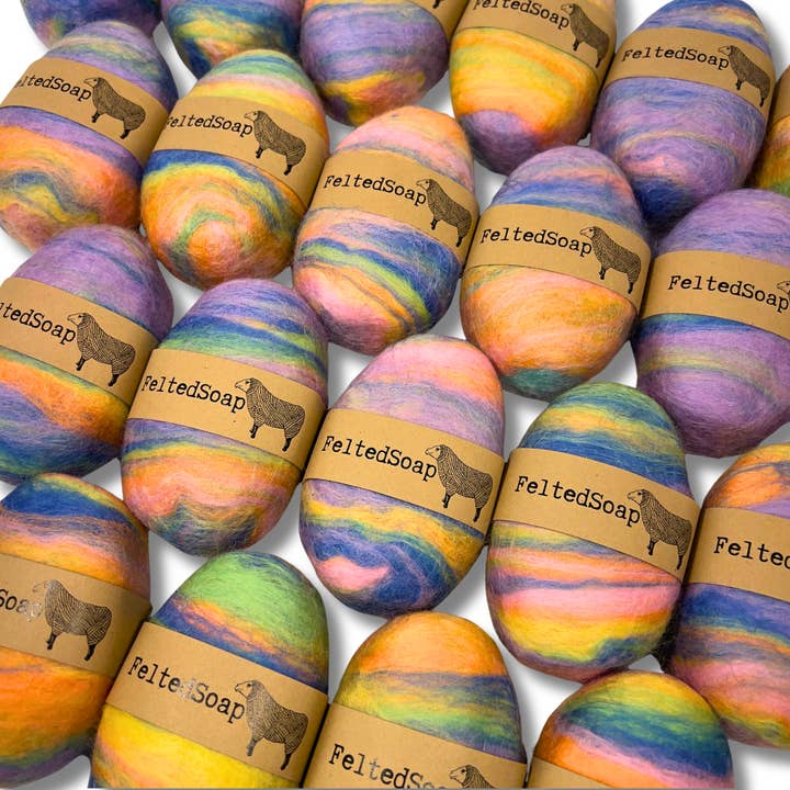 Felted Soap PASTEL RAINBOW BLEND Light Colors Spring Easter for wholesale by Twisted Purl LLC
