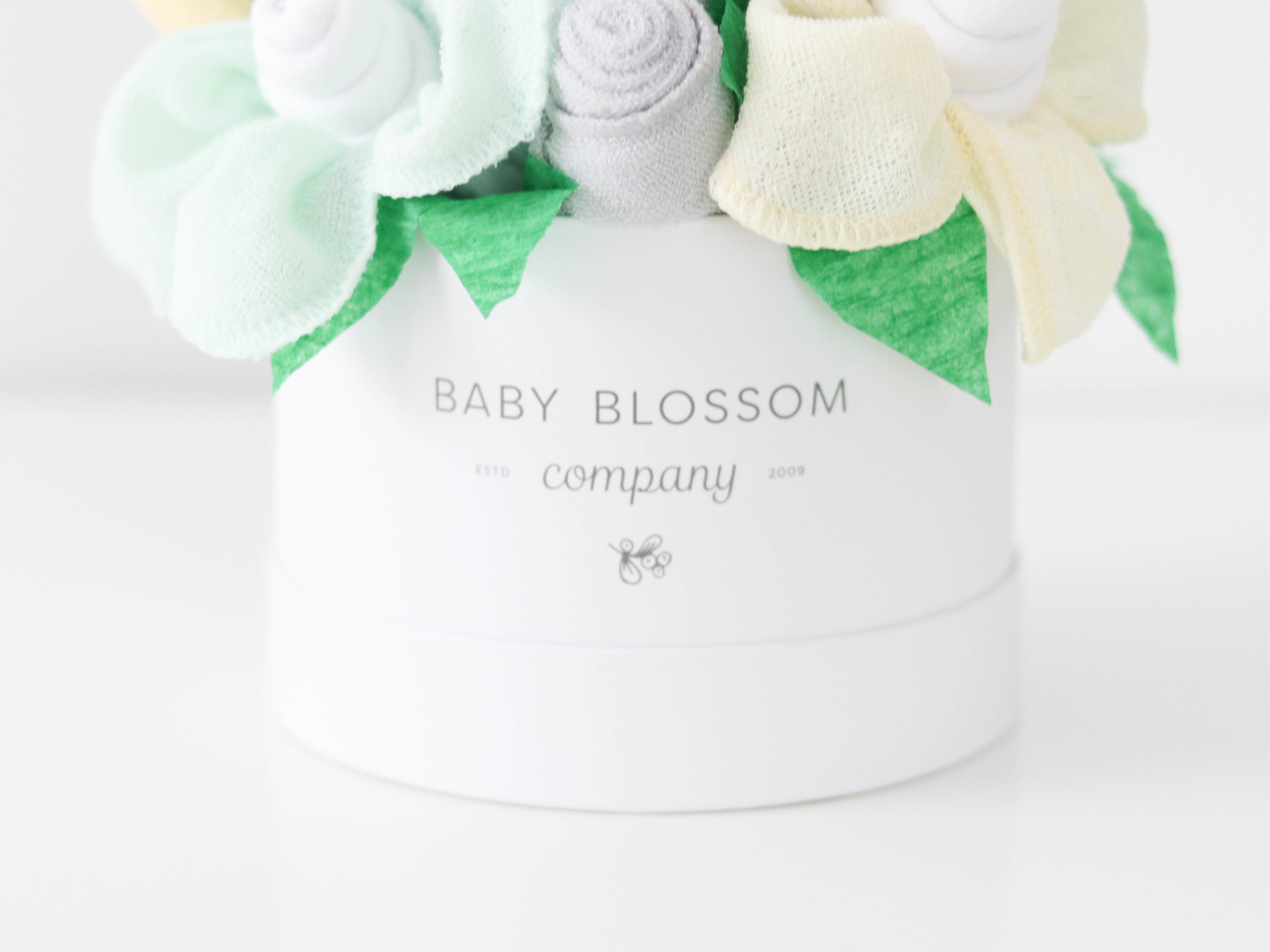 Baby Blossom Company - Wholesale New Mom Gift Box/Set - Petite Neutral New Baby Gift Basket Flower Bouquet - Yellow2