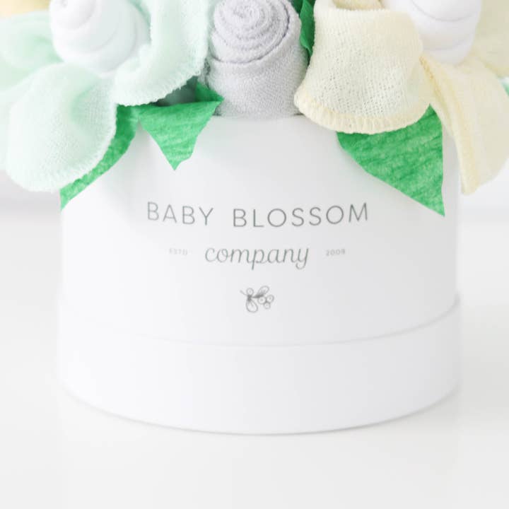 Baby Blossom Company - Wholesale New Mom Gift Box/Set - Petite Neutral New Baby Gift Basket Flower Bouquet - Yellow2