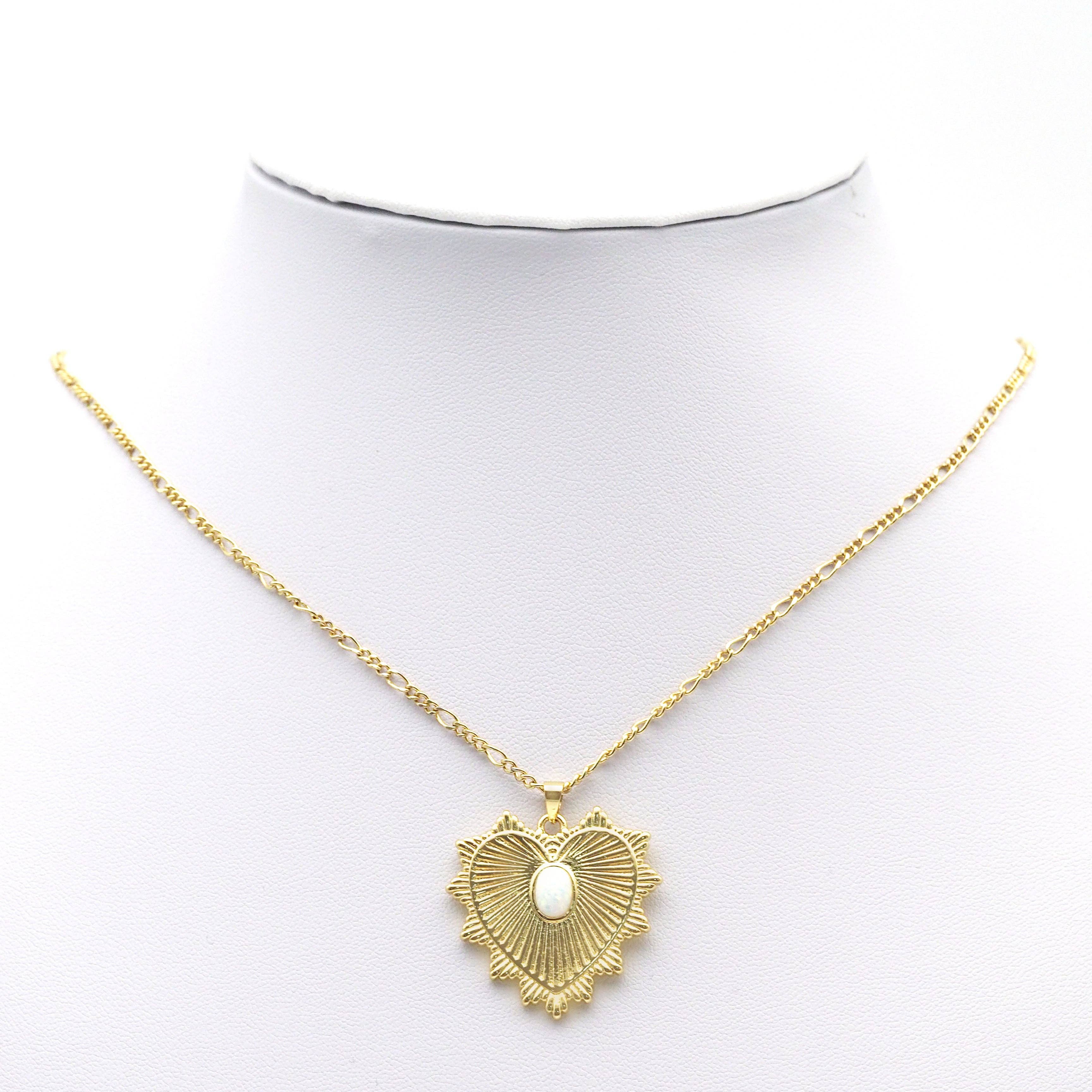 BestBeads&Beyond - Vendita all'ingrosso Ciondolo/pendente - Charm cuore in pietra opale oro, SKU #LX1383