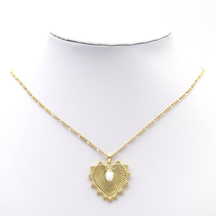 BestBeads&Beyond - Vendita all'ingrosso Ciondolo/pendente - Charm cuore in pietra opale oro, SKU #LX1383