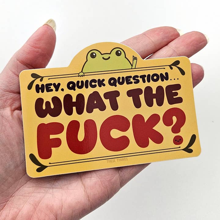 Quick Question, WTF? Frog vinyl sticker for wholesale by These Things