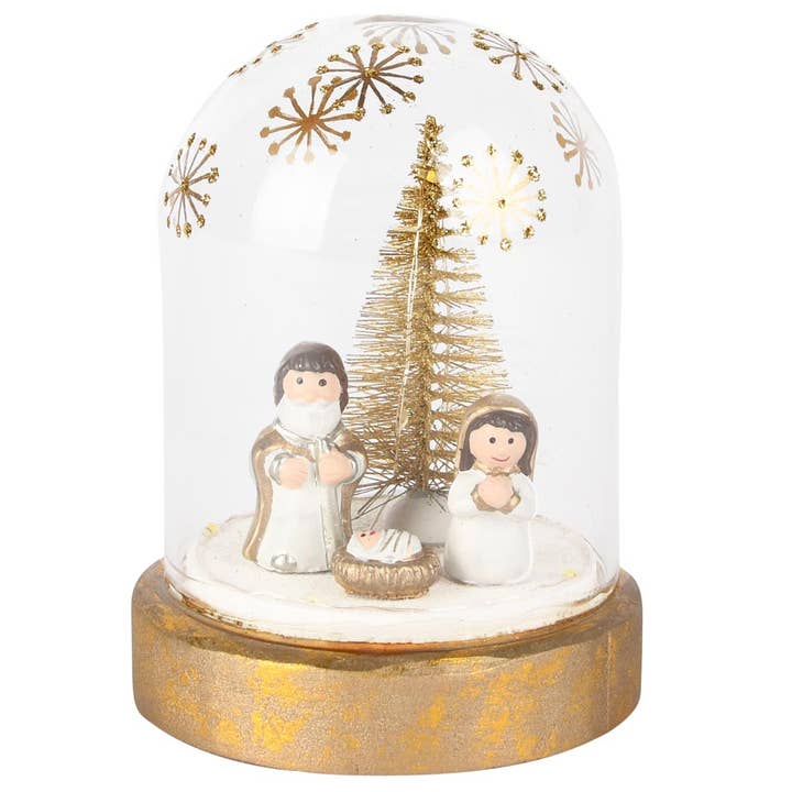 Globus mit Krippenfiguren, gold/weiß, Glas, LED, 9x9x12cm für den Großhandel von Dekoratief