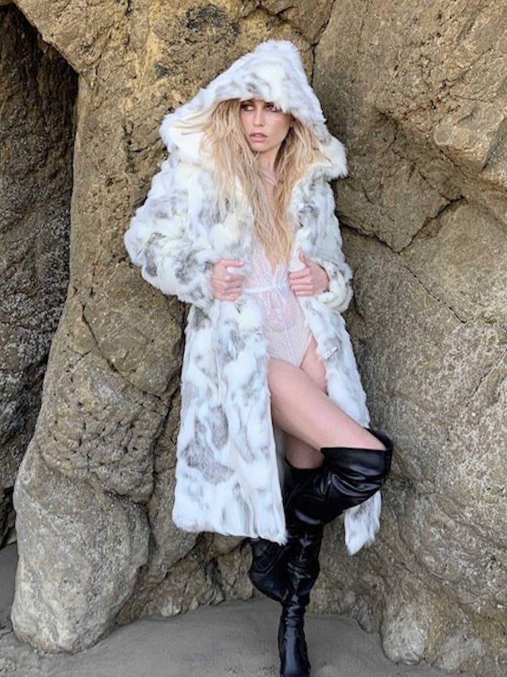 Women's Playa Coat in "Himalayan Snow Goddess" for wholesale by Dolce Aqua Swimwear
