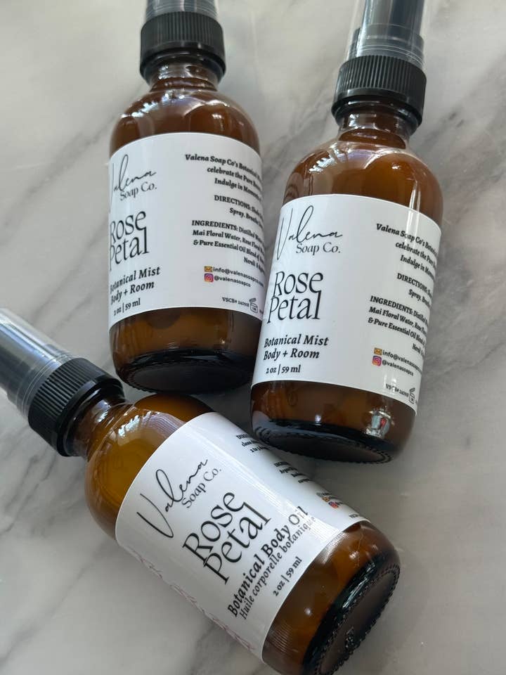 Rose Petal Botanical Mist for wholesale by Valena Soap Co.