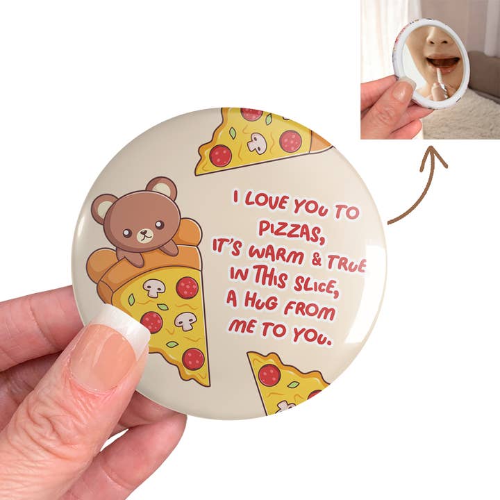 One Team Blessed - Wholesale Compact Mirror - Pizza Pocket Hug Mirrors | Gift for Friends | Kawaii Hug