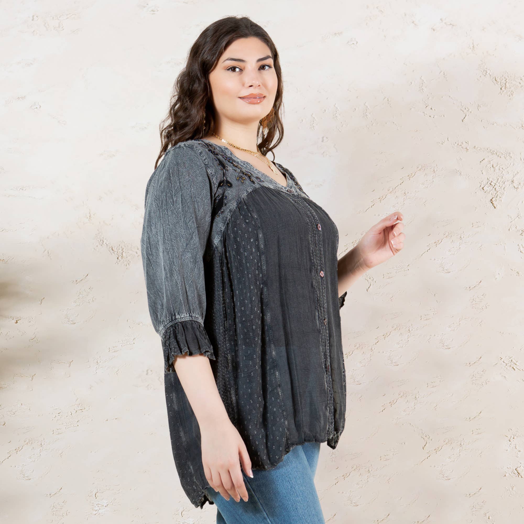 Young Threads - Venta al por mayor Blusa - Mujer - Blusa bohemia adornada estilo western (Color nuevo)2