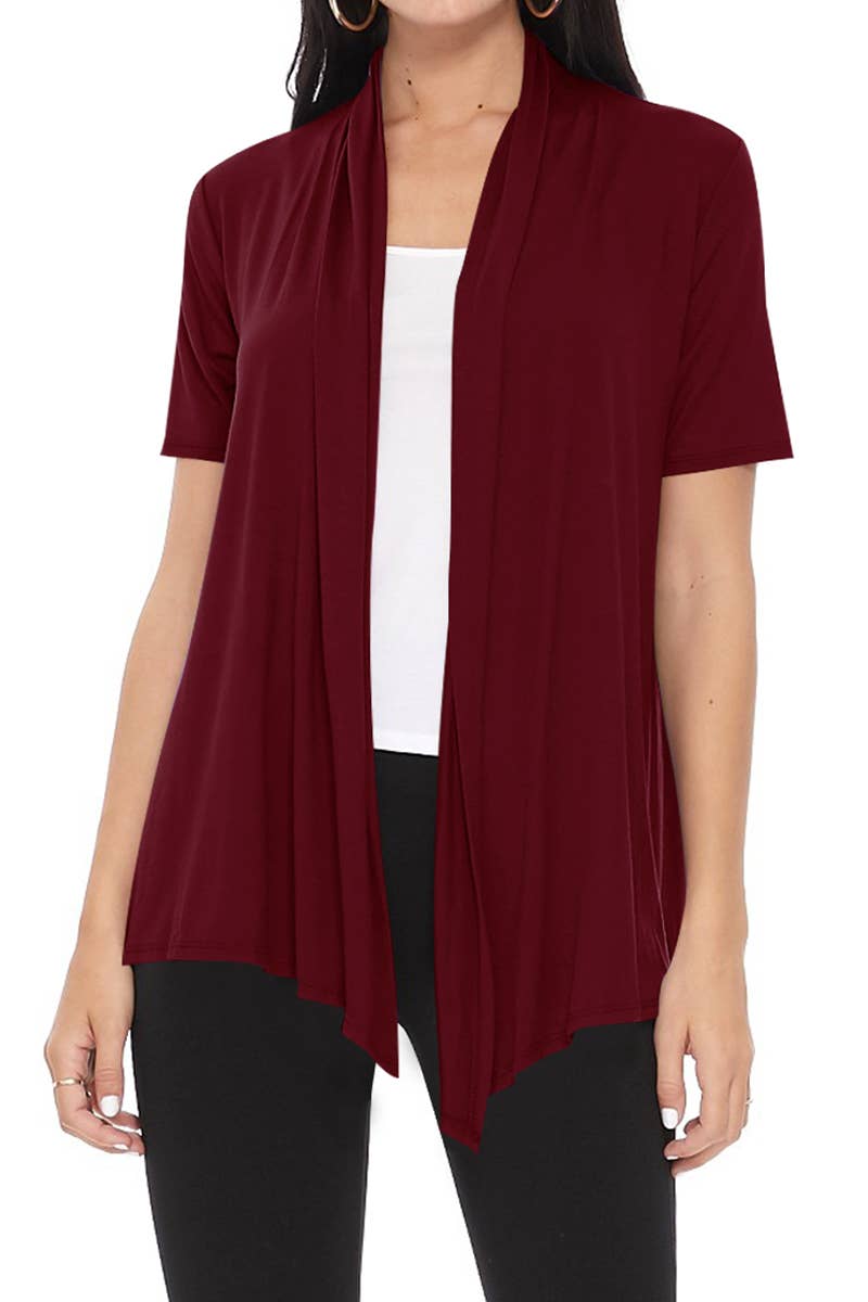MOA COLLECTION - Wholesale Cardigan - Women's - Women's Casual Short Sleeve Draped Open Front Solid Cardigan8