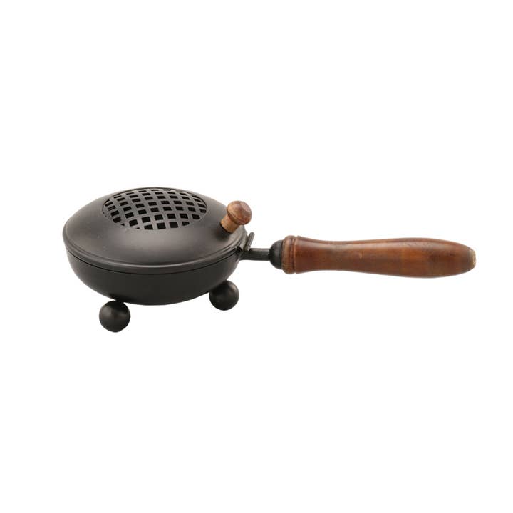 Designs by Deekay Inc. - Wholesale Incense Holder - Iron Charcoal Burner w/ Lid + Wood Handle (9 in.)