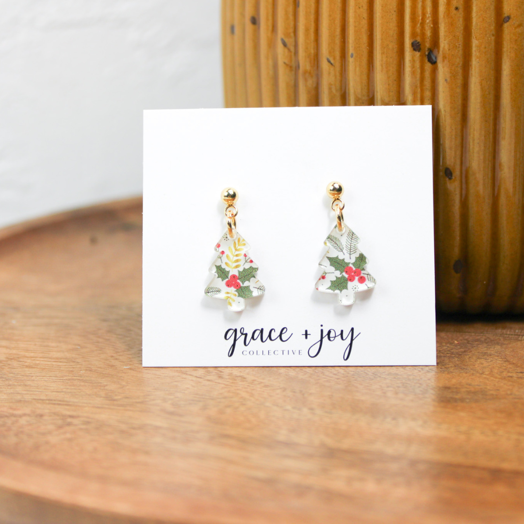 Grace + Joy Collective - Wholesale Dangle Earrings - Mini Christmas Tree Dangle Earrings, Holly Berry earrings2