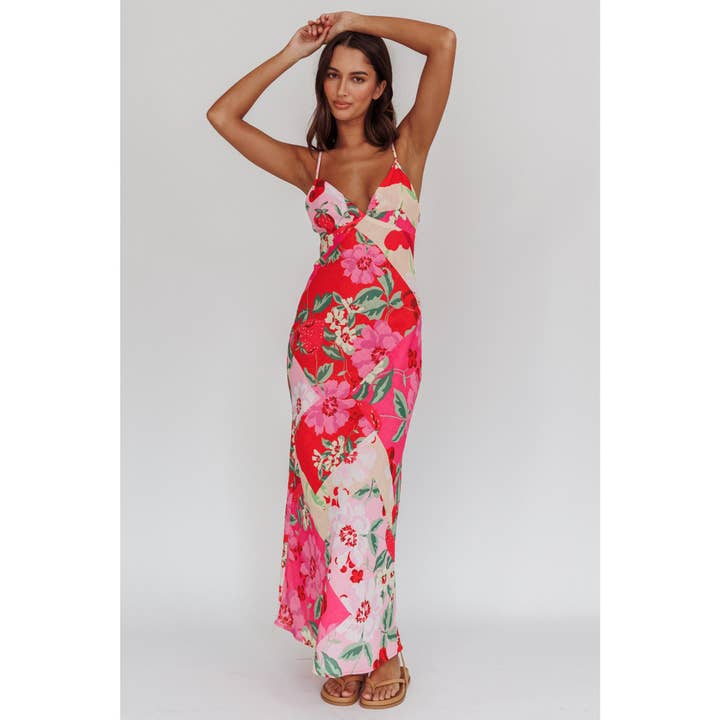 FLORAL PRINT A LINE MAXI DRESS for wholesale by One and Only Collective