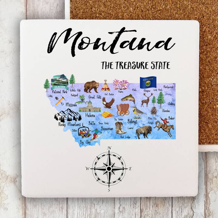 Montana State Map Souvenir Stone Coaster for wholesale by Avery Lane Gifts